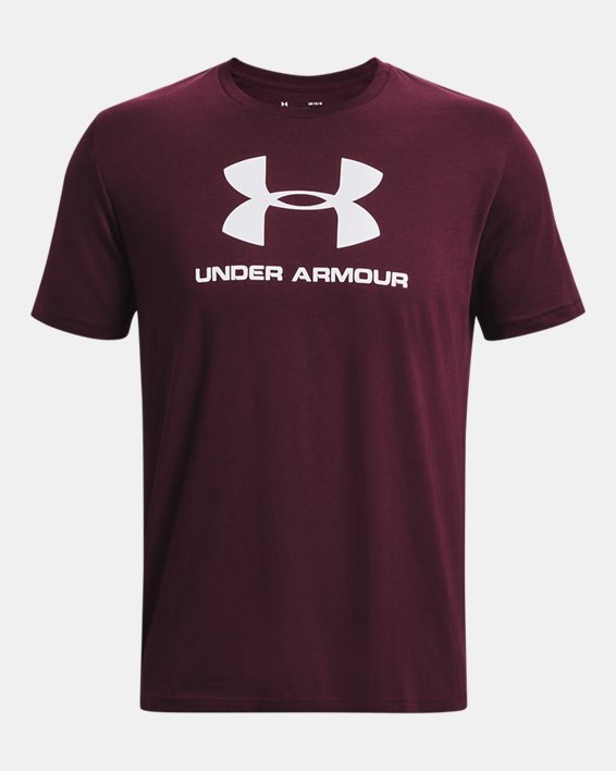 เสื้อแขนสั้น UA Sportstyle Logo สำหรับผู้ชาย in Maroon image number 4